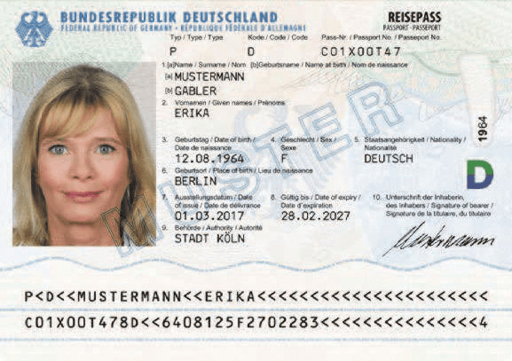 The image of the inside of the passport of Germany