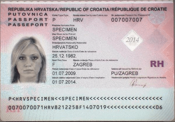 The image of the inside of the passport of Croatia