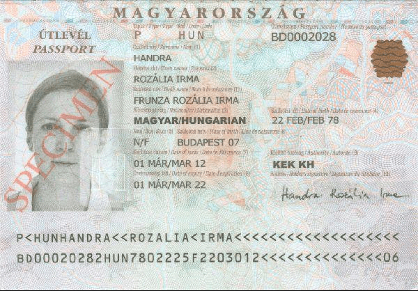 The image of the inside of the passport of Hungary