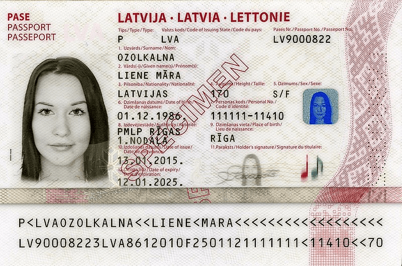 The image of the inside of the passport of Latvia