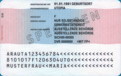 The image of the back side of the residence permit of Austria