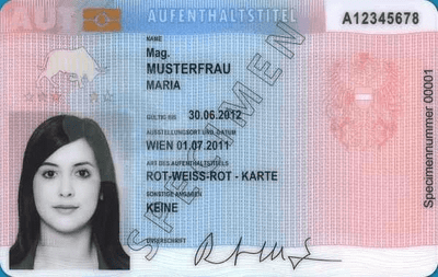 The image of the front side of the residence permit of Austria