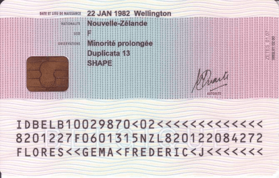 The image of the back side of the residence permit of Belgium