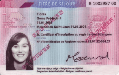 The image of the front side of the residence permit of Belgium
