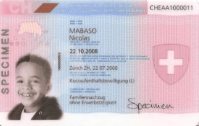 The image of the front side of the residence permit of Switzerland