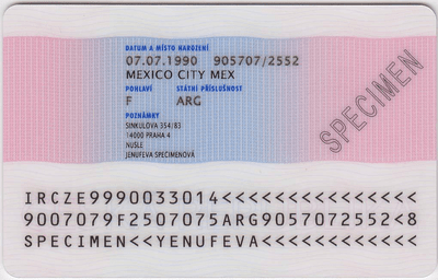 The image of the back side of the residence permit of Czech Republic