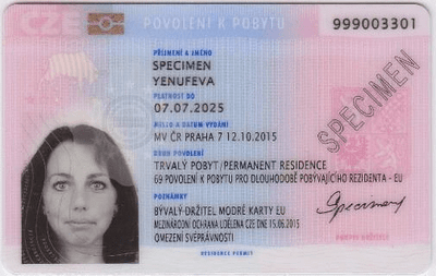 The image of the front side of the residence permit of Czech Republic