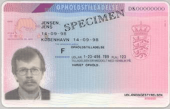 The image of the front side of the residence permit of Denmark