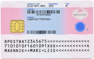 The image of the back side of the residence permit of Estonia