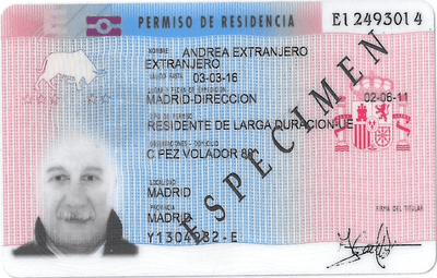 The image of the front side of the residence permit of Spain