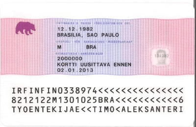 The image of the back side of the residence permit of Finland