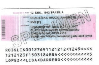 The image of the back side of the residence permit of Iceland
