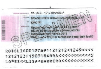 The image of the front side of the residence permit of Iceland