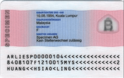 The image of the back side of the residence permit of Liechtenstein