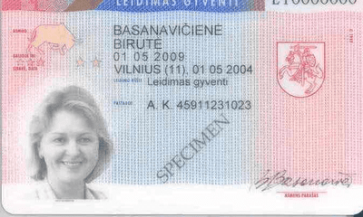 The image of the front side of the residence permit of Lithuania
