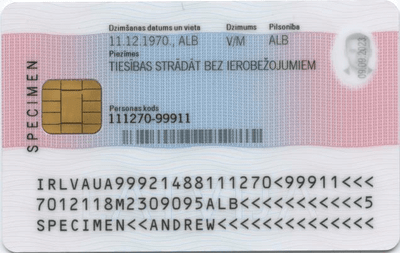 The image of the back side of the residence permit of Latvia