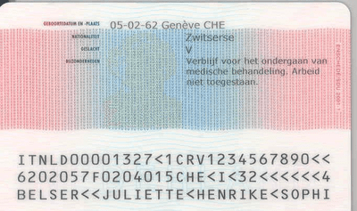 The image of the back side of the residence permit of Netherlands