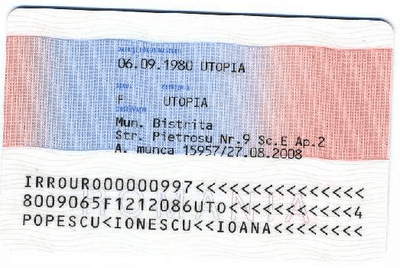 The image of the back side of the residence permit of Romania