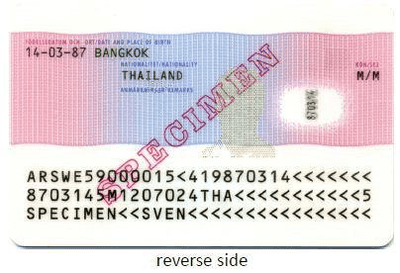 The image of the back side of the residence permit of Sweden