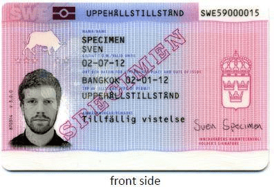 The image of the front side of the residence permit of Sweden
