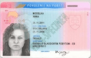 The image of the front side of the residence permit of Slovakia