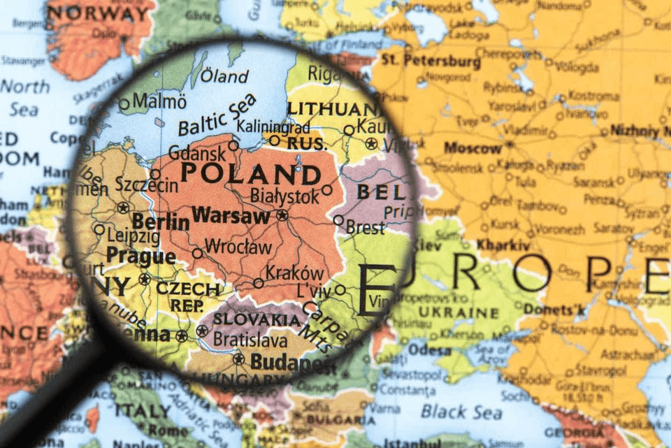 a picture of Poland on a map