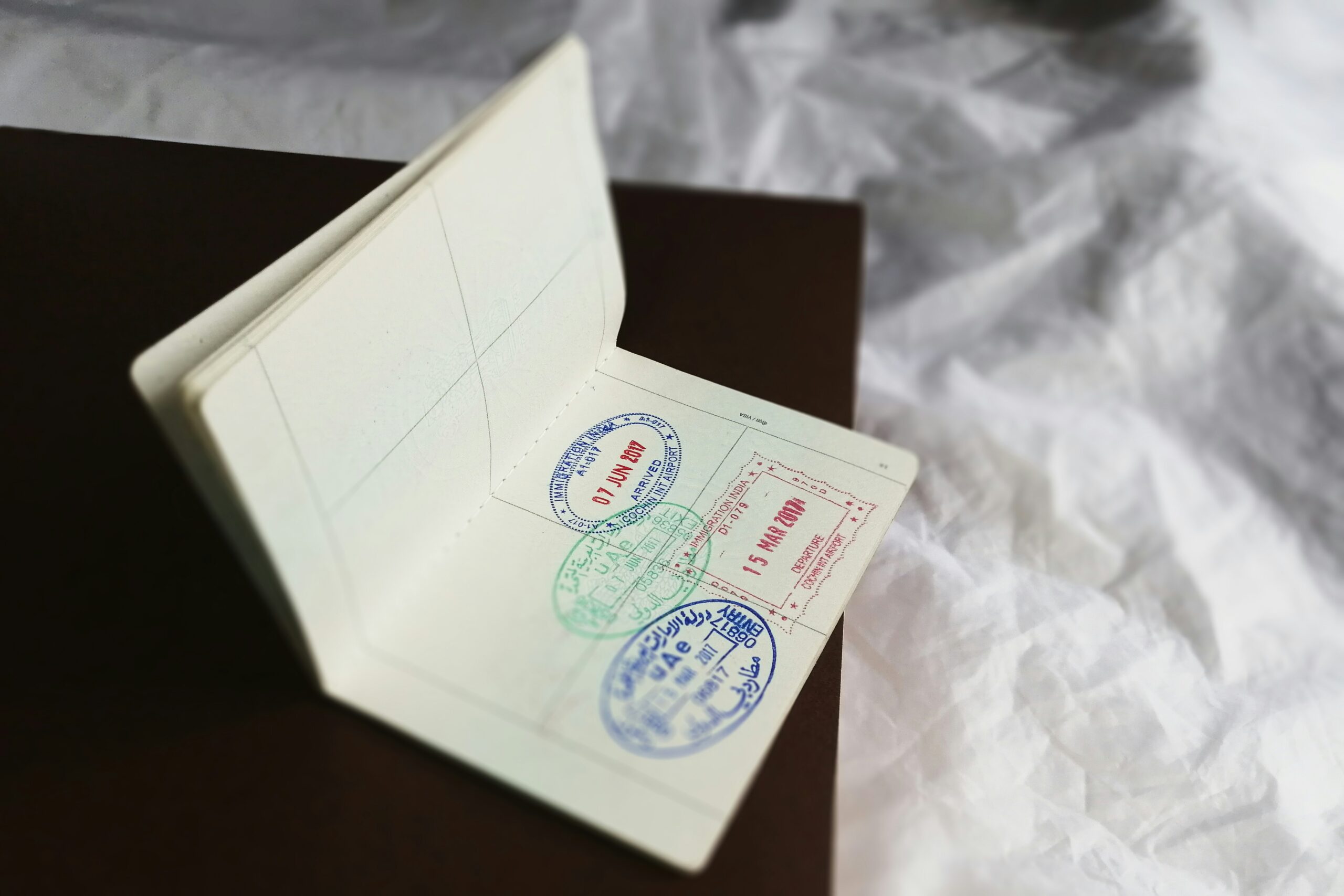A passport with visa stamps.